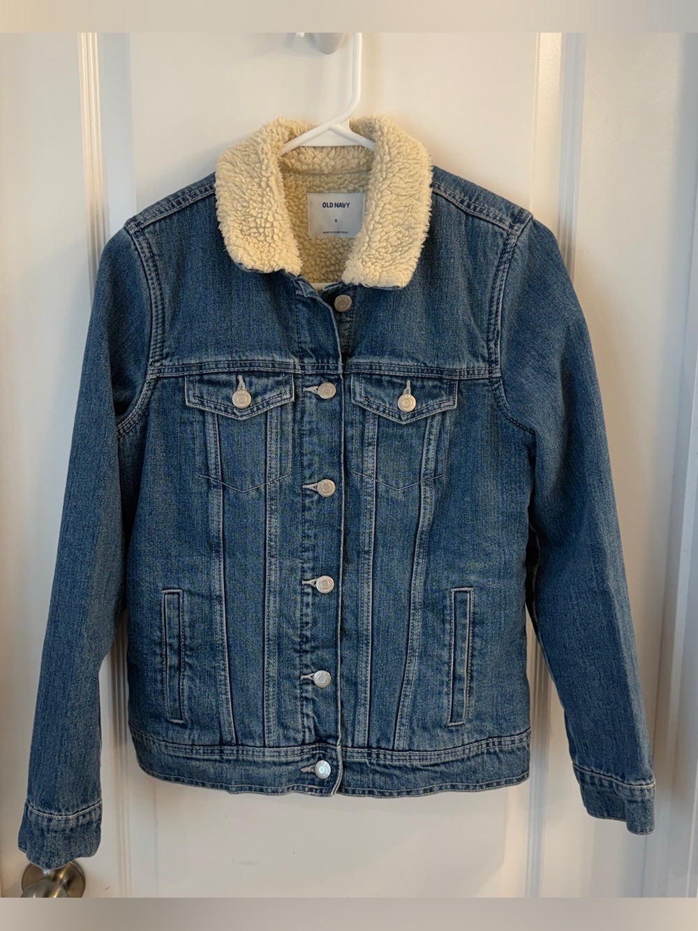 Old Navy Blue Denim Trucker Jacket Sherpa Lined Y2K Women’s Size Small - Picture 7 of 16